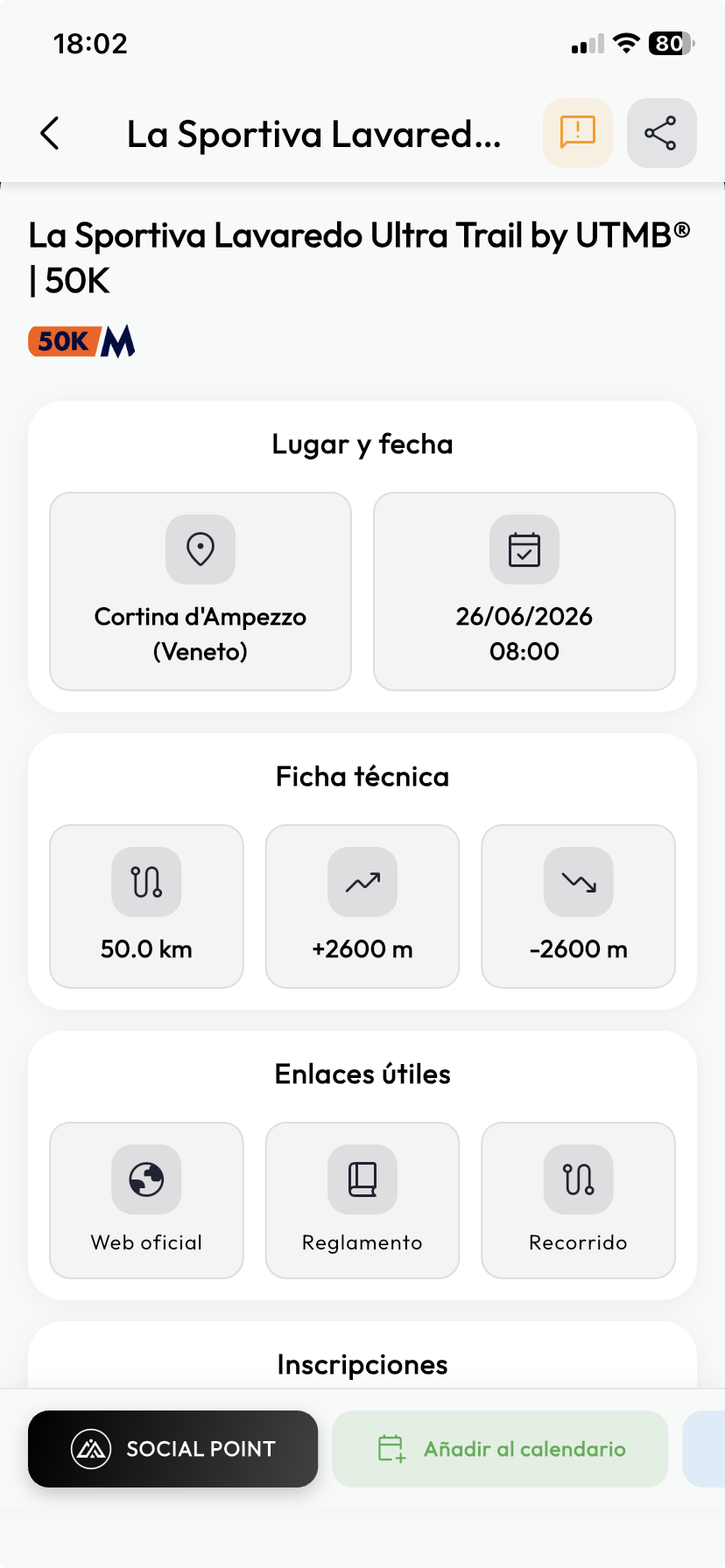 Social Trail — Detalle de carrera