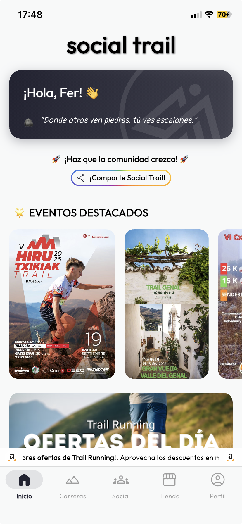 Social Trail App — pantalla principal